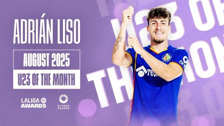 LEYU-3场攻入3球,赫塔费前锋利索当选西甲8月最佳U23球员