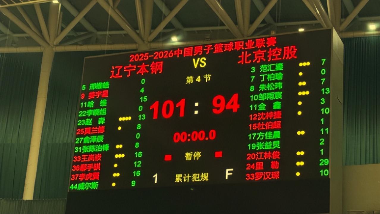 LEYU-赵继伟作壁上观！哈维首秀15分,布罗金顿现场学习,辽篮101:94北控